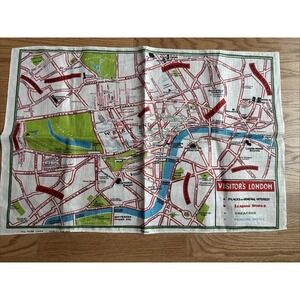 Vintage London Map Tea Towel Irish Linen MCM 1960s NEW NOS Made In Ireland